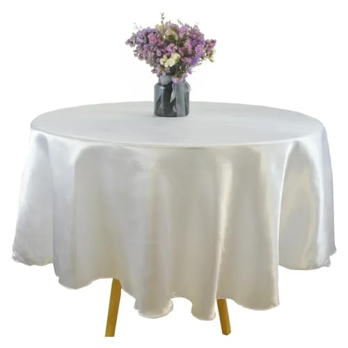 PPQIRU Runde Tischdecke Runde Satin-Tischdecke, Hochzeits-Party-Overlays, Dekoration, Geburtstagsparty, Restaurant, Zuhause, Tischdecke(White,145CM) von PPQIRU