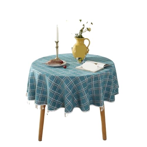 PPQIRU Runde Tischdecke Runde Tischdecke, doppelt gestreifte Gitter-Tischdecke, Tischdecke, kariert, runde Abdeckung for Urlaubspicknick(Blue,140cm) von PPQIRU