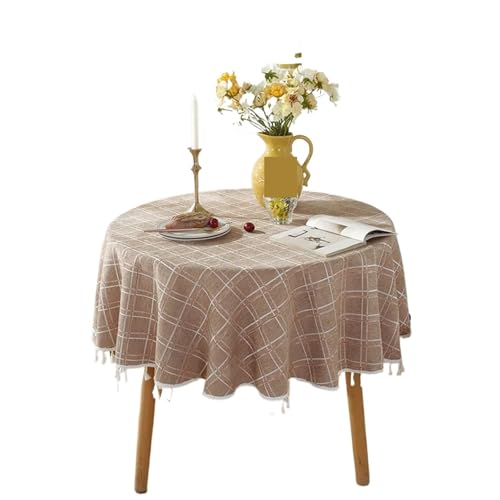 PPQIRU Runde Tischdecke Runde Tischdecke, doppelt gestreifte Gitter-Tischdecke, Tischdecke, kariert, runde Abdeckung for Urlaubspicknick(Brown,260cm) von PPQIRU