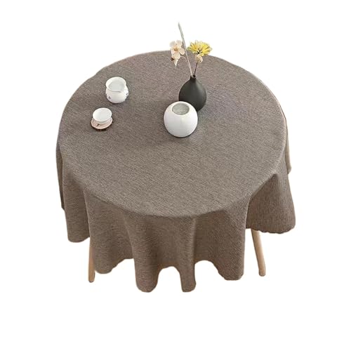 PPQIRU Runde Tischdecke Runde Tischdecke aus Baumwollleinen, einfarbig, Durchmesser 90–180 cm, for Zuhause(Brown,100cm) von PPQIRU