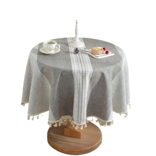 PPQIRU Runde Tischdecke Runde Tischdecke mit Fransenkante, prägnanter Esstisch, Rutschfester Stoff, Tischdekoration, Hintergrundtuch(Grey,Diameter 120cm) von PPQIRU