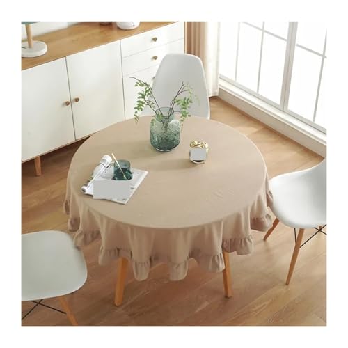 PPQIRU Runde Tischdecke Tischdecke, einfarbig, rund, Baumwolle, Leinen, mit Spitze, gerüscht, for Küche, Esszimmer, Hochzeit, Tische, Raumdekoration(Brown,120cm) von PPQIRU