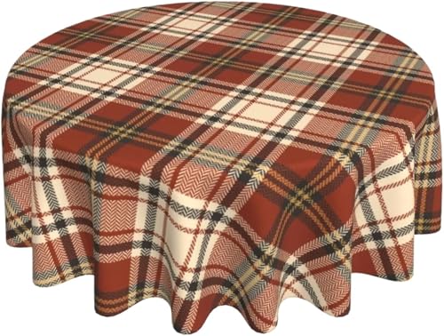 PPQIRU Runde Tischdecke Tischdecke, rund, 152,4 cm, Herbst-Dunkelfarbenes Karomuster, Dekor-Tischdecke mit knitterfreiem Dekor(Brown) von PPQIRU