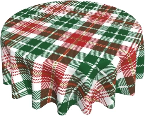 PPQIRU Runde Tischdecke Tischdecke, rund, 152,4 cm, Herbst-Dunkelfarbenes Karomuster, Dekor-Tischdecke mit knitterfreiem Dekor(Green) von PPQIRU