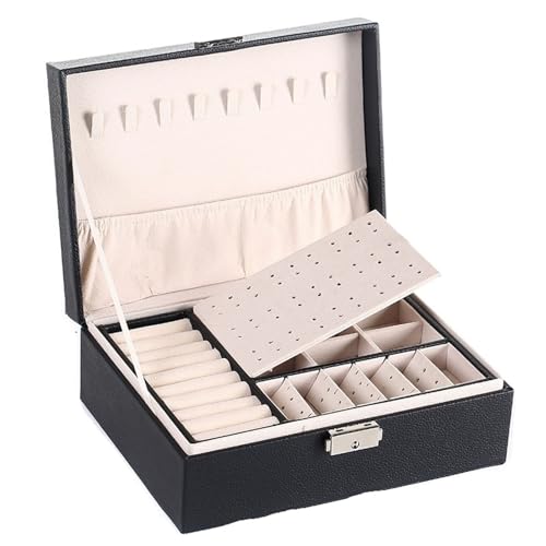 PPQIRU Schmuckschatulle, Ringbox, Schmuckkästchen und Verpackung mit PU-Leder-Schmuckaufbewahrungs-Organizer Make-up-Etui(Black) von PPQIRU