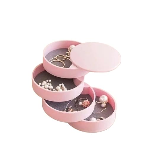 PPQIRU Schmuckschatulle, drehbar, mehrschichtig, Flanell, Schreibtisch-Aufbewahrungsbox, Haarschmuck, Schmuck-Organizer, Vitrine(Pink) von PPQIRU