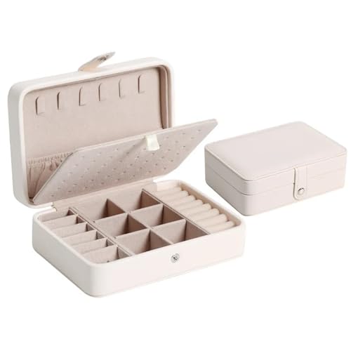 PPQIRU Schmuckschatulle, tragbare Schmuckaufbewahrungsbox, großes Fassungsvermögen, Reise-Schmuckbeutel, Schmuckkästchen-Organizer(White) von PPQIRU