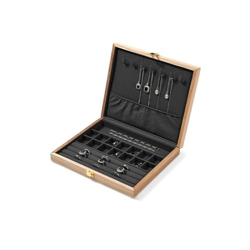 PPQIRU Schmuckschatulle aus Holz, Schmuck-Organizer, Aufbewahrungsbox for Ringe, Ohrringe, Halskette, lange Kette, stapelbar, Schmuck-Display-Box(Black) von PPQIRU