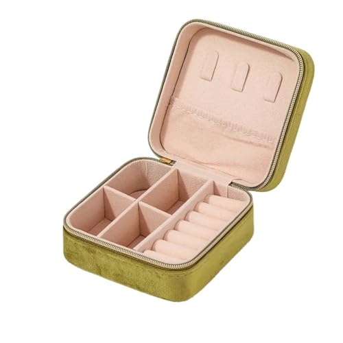 PPQIRU Schmuckschatulle for Frauen, Halskette, Ring, Ohrringe, Organizer, Halter, Reise, tragbarer Reißverschluss, quadratischer Schmuck-Aufbewahrungskoffer(Green) von PPQIRU