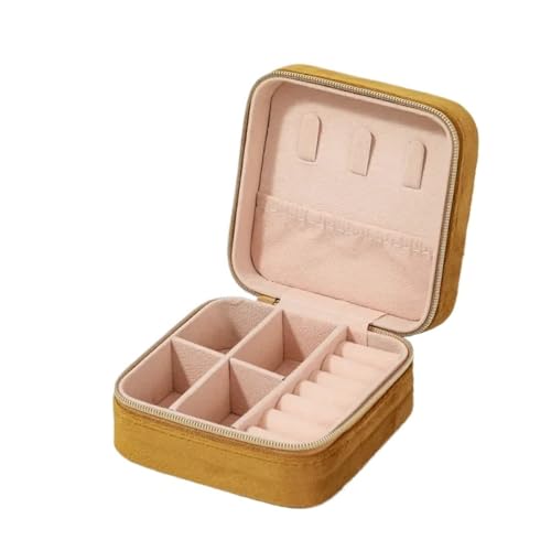 PPQIRU Schmuckschatulle for Frauen, Halskette, Ring, Ohrringe, Organizer, Halter, Reise, tragbarer Reißverschluss, quadratischer Schmuck-Aufbewahrungskoffer(Orange) von PPQIRU