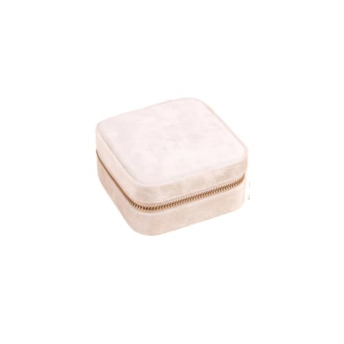 PPQIRU Schmuckschatulle for Frauen, geometrische quadratische Schmuckaufbewahrung for Halsketten, Ringe, Ohrringe, Reisen, tragbar, mit Reißverschluss(WHITE) von PPQIRU
