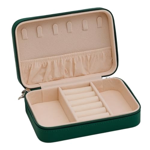 PPQIRU Tragbare Reise-Schmuckschatulle aus PU-Leder for Halsketten, Ringe, Ohrringe, Reißverschluss, Schmuckvitrinen, Organizer(Green) von PPQIRU
