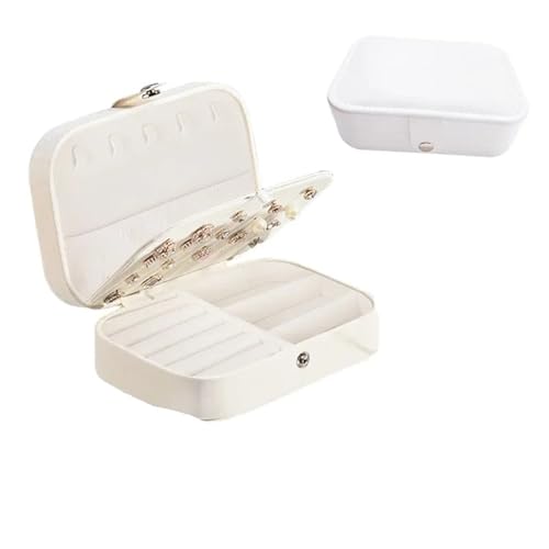 PPQIRU Tragbare Schmuckschatulle, Schmuck-Organizer, Display, Reise-Schmucketui, Boxen, Knopf, Leder, Aufbewahrung, Reißverschluss(WHITE) von PPQIRU