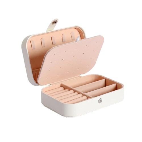 PPQIRU Tragbare Schmuckschatulle, Schmuck-Organizer, Display, Reise-Schmucketui, Boxen, Knopf, Leder, Aufbewahrung, Reißverschluss(White) von PPQIRU