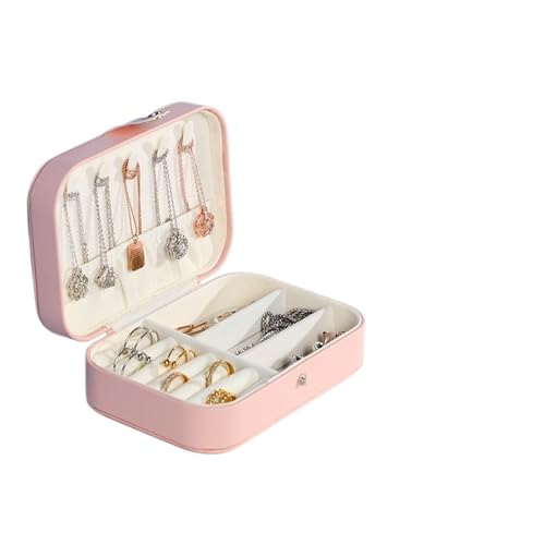 PPQIRU Tragbare Schmuckschatulle, Schmuck-Organizer, Display, Reise-Schmucketui, Boxen, Knopf, Leder, Aufbewahrung, Reißverschluss, Juweliere(Pink) von PPQIRU