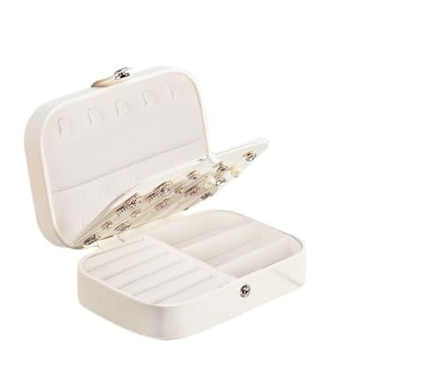 PPQIRU Tragbare Schmuckschatulle, Schmuck-Organizer, Display, Reise-Schmucketui, Boxen, Knopf, Leder, Aufbewahrung, Reißverschluss, Juweliere(White) von PPQIRU