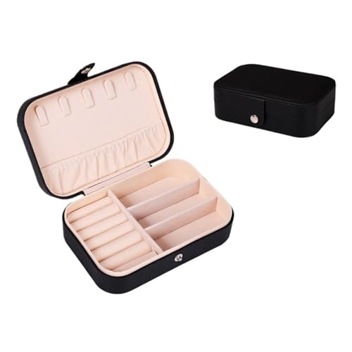 PPQIRU Tragbare Schmuckschatulle, Schmuck-Organizer, Display, Reise-Schmucketui, Boxen, Knopf, Leder, Aufbewahrung, Reißverschluss, Juweliere Joyer(Black) von PPQIRU