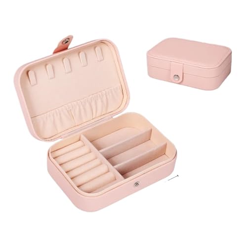 PPQIRU Tragbare Schmuckschatulle, Schmuck-Organizer, Display, Reise-Schmucketui, Boxen, Knopf, Leder, Aufbewahrung, Reißverschluss, Juweliere Joyer(Pink) von PPQIRU