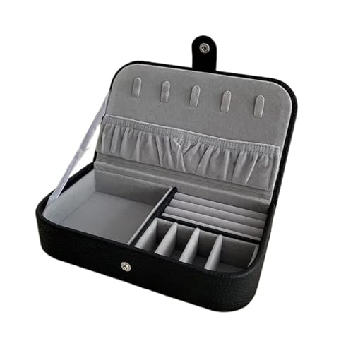 PPQIRU Tragbare Schmuckschatulle, Schmuck-Organizer, Display, Reise-Schmucketui, Boxen, Knopf-Leder-Aufbewahrung(Black) von PPQIRU