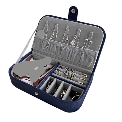 PPQIRU Tragbare Schmuckschatulle, Schmuck-Organizer, Display, Reise-Schmucketui, Boxen, Knopf-Leder-Aufbewahrung(Blue) von PPQIRU