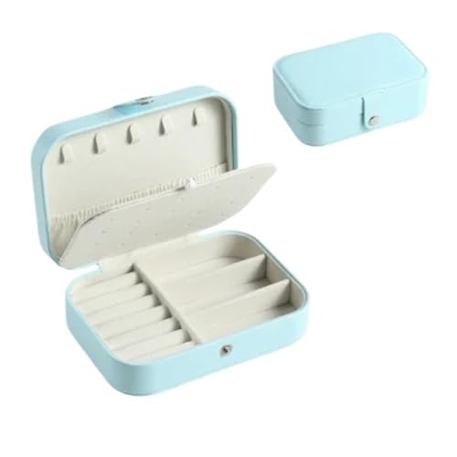 PPQIRU Tragbare Schmuckschatulle, Schmuck-Organizer, Display, Reise-Schmucketui, Boxen, Knopf-Leder-Aufbewahrung(Blue) von PPQIRU