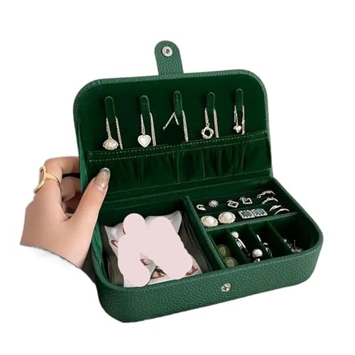 PPQIRU Tragbare Schmuckschatulle, Schmuck-Organizer, Display, Reise-Schmucketui, Boxen, Knopf-Leder-Aufbewahrung(Green) von PPQIRU