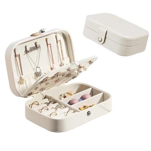PPQIRU Tragbare Schmuckschatulle, Schmuck-Organizer, Display, Reise-Schmucketui, Boxen, Knopf-Leder-Aufbewahrung(White) von PPQIRU