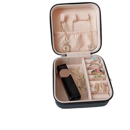 PPQIRU Tragbare Schmuckschatulle, exquisite Ringe, Ohrringe, Aufbewahrungsbox, Reise-Schmuckbeutel, großes Fassungsvermögen, Schmucketui(Black) von PPQIRU