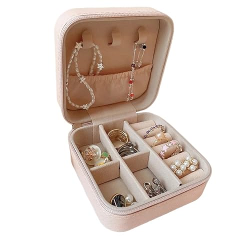 PPQIRU Tragbare Schmuckschatulle, exquisite Ringe, Ohrringe, Aufbewahrungsbox, Reise-Schmuckbeutel, großes Fassungsvermögen, Schmucketui(Pink) von PPQIRU