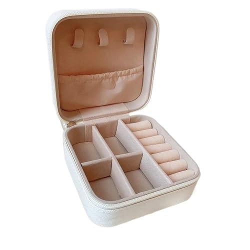 PPQIRU Tragbare Schmuckschatulle, exquisite Ringe, Ohrringe, Aufbewahrungsbox, Reise-Schmuckbeutel, großes Fassungsvermögen, Schmucketui(White) von PPQIRU