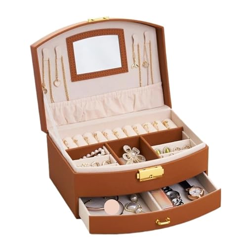 PPQIRU Tragbare Schmuckschatulle, mehrschichtige Schubladen-Aufbewahrungsbox, for Klassifizieren und Aufbewahren von Ringen, Ohrringen Halsketten(Brown) von PPQIRU