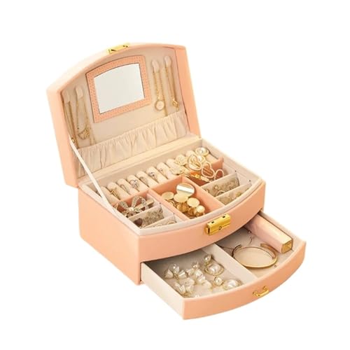 PPQIRU Tragbare Schmuckschatulle, mehrschichtige Schubladen-Aufbewahrungsbox, for Klassifizieren und Aufbewahren von Ringen, Ohrringen Halsketten(Pink) von PPQIRU