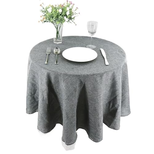 Runde Tischdecke Runde Tischdecke aus Baumwollleinen, Durchmesser 61–149,9 cm, for Hochzeit, Party, Heimdekoration, Esszimmer, Küche(Gray,60cm Diameter) von PPQIRU