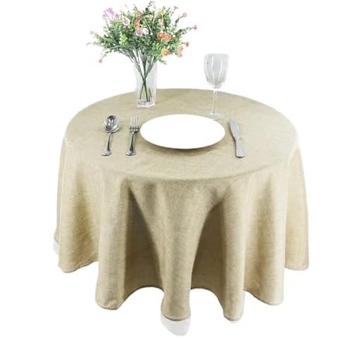 Runde Tischdecke Runde Tischdecke aus Baumwollleinen, Durchmesser 61–149,9 cm, for Hochzeit, Party, Heimdekoration, Esszimmer, Küche(Khaki,60cm Diameter) von PPQIRU