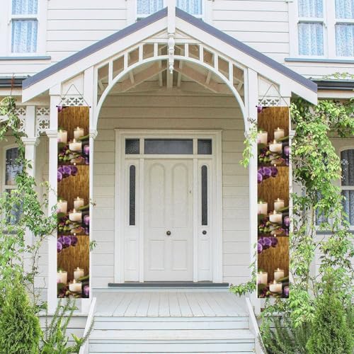 2 Stück Frühling-Sommer-Willkommensbanner zum Aufhängen, Flagge, Veranda-Schild für Haustür, Wand, Veranda, Banner, Kerzen und Orchideen, Willkommens-Tür-Banner, Wandhintergrund, Urlaubsdekoration von PPTHSNVB