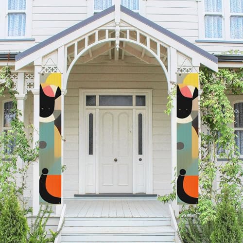 2 Stück Frühling-Sommer-Willkommensbanner zum Aufhängen, Flagge, Veranda-Schild für Haustür, Wand, Veranda, Banner, Mitte des Jahrhunderts, moderne Kunst, Katze, Willkommens-Tür-Banner von PPTHSNVB