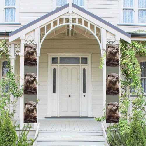2 Stück Frühling-Sommer-Willkommensbanner zum Aufhängen, Flagge, Veranda-Schild für Haustür, Wand, Veranda, Banner, Otter, Tier, Willkommens-Tür-Banner, Wandhintergrund, Urlaubsdekoration von PPTHSNVB
