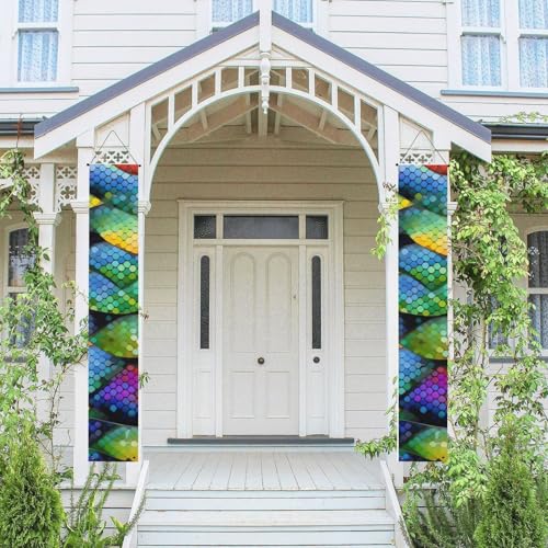 2 Stück Frühling-Sommer-Willkommensbanner zum Aufhängen, Flagge, Veranda-Schild für Haustür, Wand, Veranda, Banner, Regenbogenfischschuppe, Willkommens-Tür-Banner, Wandhintergrund, Urlaubsdekoration von PPTHSNVB