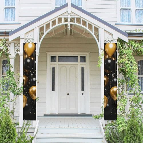 2 Stück Frühling-Sommer-Willkommensbanner zum Aufhängen, Flagge, Veranda-Schild für Haustür, Wand, Veranda, Banner, Schwarz und Gold, Luftballons, Willkommens-Tür-Banner, Wandhintergrund 2 Stück Frühling-Sommer-Willkommensbanner zum Aufhängen, Flagge, Veranda-Schild für Haustür, Wand, Veranda, Banner, Schwarz und Gold, Luftballons, Willkommens-Tür-Banner, Wandhintergrund von PPTHSNVB