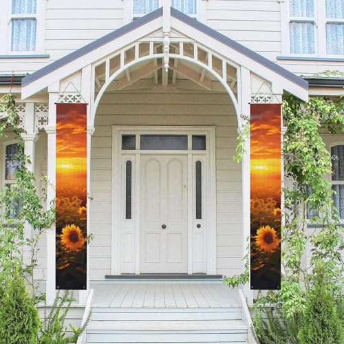 2 Stück Frühling-Sommer-Willkommensbanner zum Aufhängen, Flagge, Veranda-Schild für Haustür, Wand, Veranda, Banner, Sonnenblumenfeld, Sonnenuntergang, Blumenmeer, Willkommensbanner, Wandhintergrund 2 Stück Frühling-Sommer-Willkommensbanner zum Aufhängen, Flagge, Veranda-Schild für Haustür, Wand, Veranda, Banner, Sonnenblumenfeld, Sonnenuntergang, Blumenmeer, Willkommensbanner, Wandhintergrund von PPTHSNVB