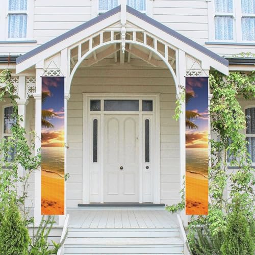 2 Stück Frühling-Sommer-Willkommensbanner zum Aufhängen, Flagge, Veranda-Schild für Haustür, Wand, Veranda, Banner, Sonnenuntergang, Palme, Willkommens-Tür-Banner, Wandhintergrund, Urlaubsdekoration 2 Stück Frühling-Sommer-Willkommensbanner zum Aufhängen, Flagge, Veranda-Schild für Haustür, Wand, Veranda, Banner, Sonnenuntergang, Palme, Willkommens-Tür-Banner, Wandhintergrund, Urlaubsdekoration von PPTHSNVB