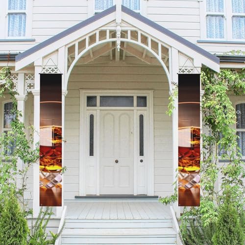 2 Stück Frühling-Sommer-Willkommensbanner zum Aufhängen, Flagge, Veranda-Schild für Haustür, Wand, Veranda, Banner, brauner Likör in Tasse, Willkommens-Tür-Banner, Wandhintergrund, Urlaubsdekoration von PPTHSNVB