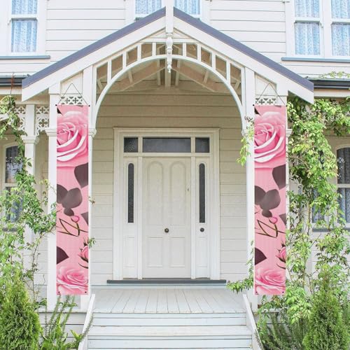 2 Stück Frühling-Sommer-Willkommensbanner zum Aufhängen, Flagge, Veranda-Schild für Haustür, Wand, Veranda, Banner, hübsche Rosen, Willkommens-Tür-Banner, Wandhintergrund, Urlaubsdekoration von PPTHSNVB