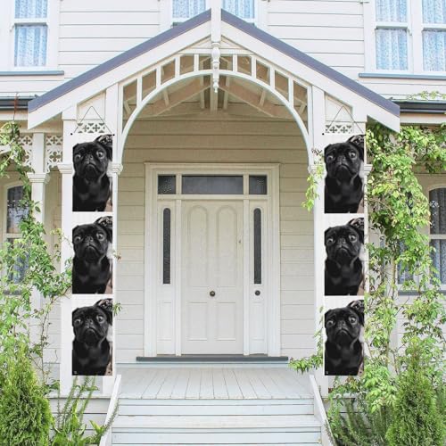 2 Stück Frühling-Sommer-Willkommensbanner zum Aufhängen, Flagge, Veranda-Schild für Haustür, Wand, Veranda, Banner, niedlicher schwarzer Mops, Hund, Willkommensbanner, Wandhintergrund 2 Stück Frühling-Sommer-Willkommensbanner zum Aufhängen, Flagge, Veranda-Schild für Haustür, Wand, Veranda, Banner, niedlicher schwarzer Mops, Hund, Willkommensbanner, Wandhintergrund von PPTHSNVB