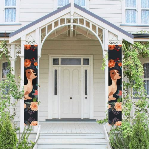 2 Stück Frühlings- und Sommer-Willkommensbanner zum Aufhängen, Flagge, Veranda-Schild für Haustür, Wand, Veranda, Banner, Dackel, florales Willkommens-Tür-Banner, Wandhintergrund, Urlaubsdekoration 2 Stück Frühlings- und Sommer-Willkommensbanner zum Aufhängen, Flagge, Veranda-Schild für Haustür, Wand, Veranda, Banner, Dackel, florales Willkommens-Tür-Banner, Wandhintergrund, Urlaubsdekoration von PPTHSNVB