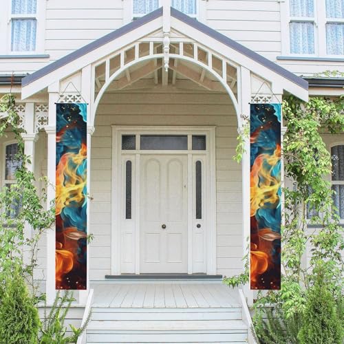 2 Stück Frühlings- und Sommer-Willkommensbanner zum Aufhängen, Flagge, Veranda-Schild für Haustür, Wand, Veranda, Banner mit Feuer- und Wassermuster, Willkommensbanner, Wandhintergrund 2 Stück Frühlings- und Sommer-Willkommensbanner zum Aufhängen, Flagge, Veranda-Schild für Haustür, Wand, Veranda, Banner mit Feuer- und Wassermuster, Willkommensbanner, Wandhintergrund von PPTHSNVB