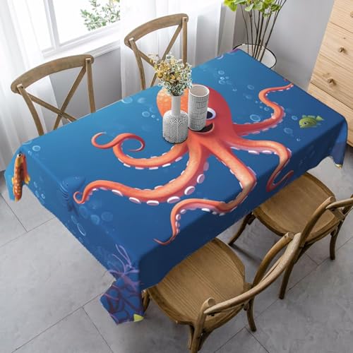 PPTHSNVB Rechteckige Tischdecke, auslaufsicher, knitterfrei, dekorativer Stoff, Bauernhaus-Tischdecken, Cartoon-Oktopus-Fisch, wasserdicht, Esstischabdeckungen für Bankett, 89 x 140 cm PPTHSNVB Rechteckige Tischdecke, auslaufsicher, knitterfrei, dekorativer Stoff, Bauernhaus-Tischdecken, Cartoon-Oktopus-Fisch, wasserdicht, Esstischabdeckungen für Bankett, 89 x 140 cm von PPTHSNVB