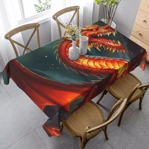 PPTHSNVB Rechteckige Tischdecke, auslaufsicher, knitterfrei, dekorativer Stoff, Bauernhaus-Tischdecken, Drachenkönig im Feuer, wasserdicht, Esstischabdeckungen für Bankett, 89 x 140 cm PPTHSNVB Rechteckige Tischdecke, auslaufsicher, knitterfrei, dekorativer Stoff, Bauernhaus-Tischdecken, Drachenkönig im Feuer, wasserdicht, Esstischabdeckungen für Bankett, 89 x 140 cm von PPTHSNVB