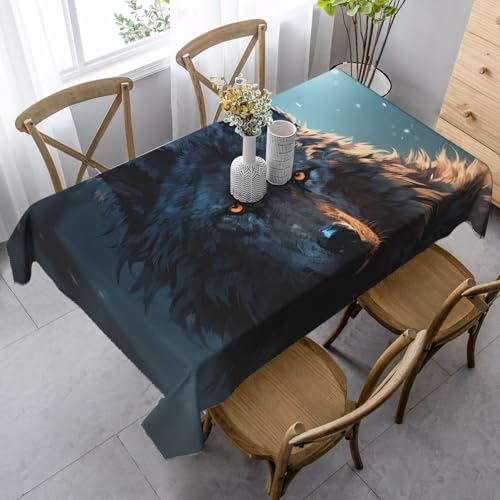 PPTHSNVB Rechteckige Tischdecke, auslaufsicher, knitterfrei, dekorativer Stoff, Bauernhaus-Tischdecken, Fantasy-Wolf, wasserdicht, Esstischabdeckung für Bankett, 89 x 140 cm PPTHSNVB Rechteckige Tischdecke, auslaufsicher, knitterfrei, dekorativer Stoff, Bauernhaus-Tischdecken, Fantasy-Wolf, wasserdicht, Esstischabdeckung für Bankett, 89 x 140 cm von PPTHSNVB