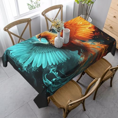 PPTHSNVB Rechteckige Tischdecke, auslaufsicher, knitterfrei, dekorativer Stoff, Bauernhaus-Tischdecken, Feuer und Wasser, Phoenix, wasserdicht, Esstischabdeckungen für Bankett, 89 x 140 cm PPTHSNVB Rechteckige Tischdecke, auslaufsicher, knitterfrei, dekorativer Stoff, Bauernhaus-Tischdecken, Feuer und Wasser, Phoenix, wasserdicht, Esstischabdeckungen für Bankett, 89 x 140 cm von PPTHSNVB